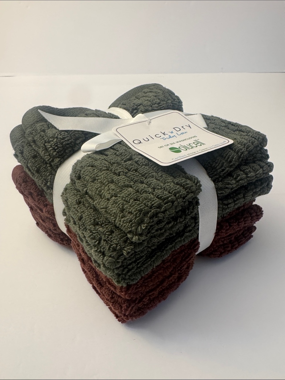 6pc TRULY LOU 100% Cotton Quick Dry Bath Washcloth Towel Set - Green/Wine